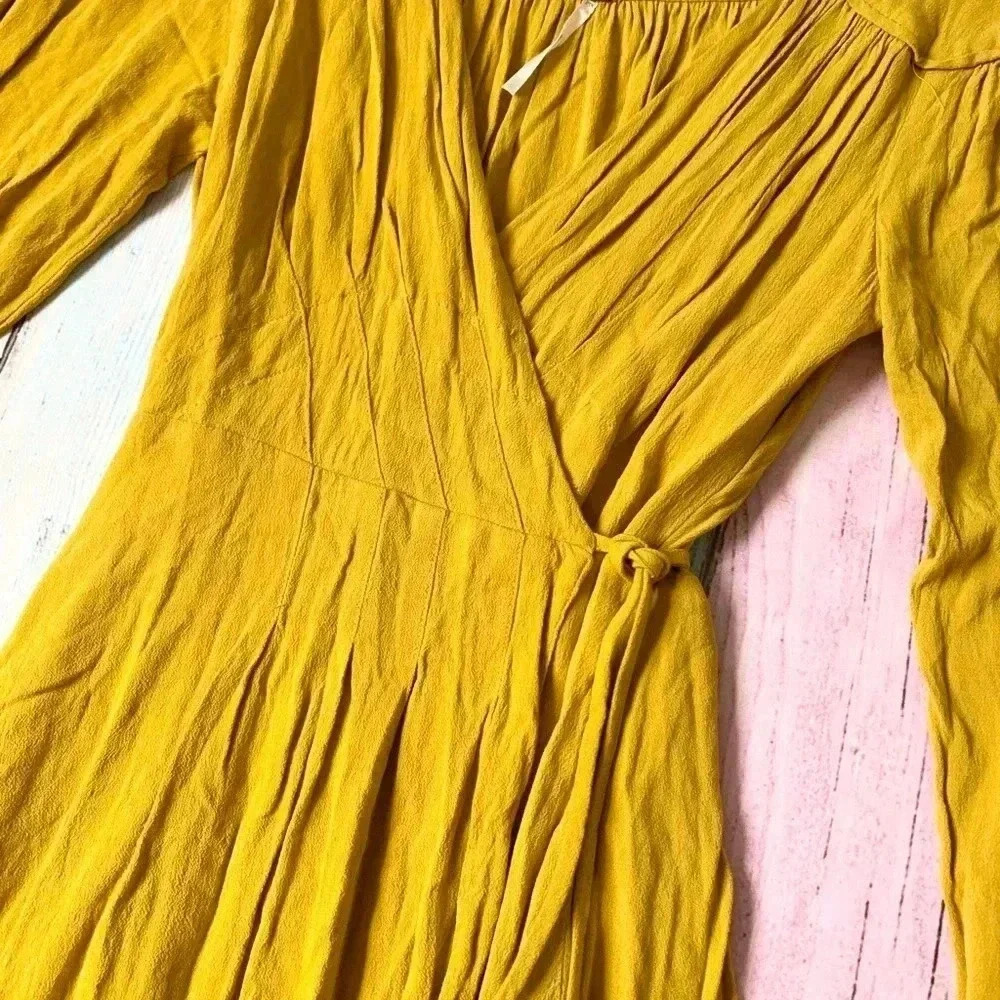 Yellow free people long sleeve wrap around mini dress size xs - Picture 8 of 12